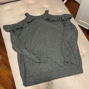 Express Cold Shoulder Ruffle Crewneck Sweater M Gray
